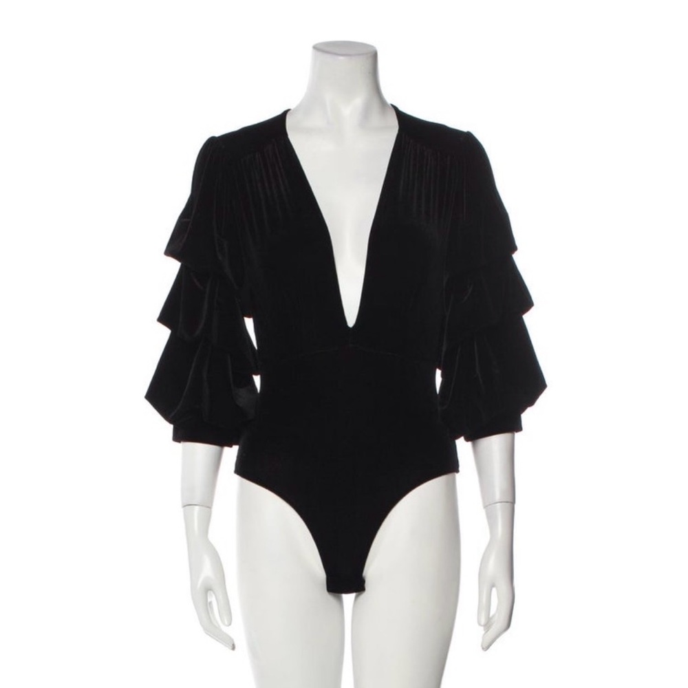 NWT MISA Plunge Neckline Ruffle Body Suit